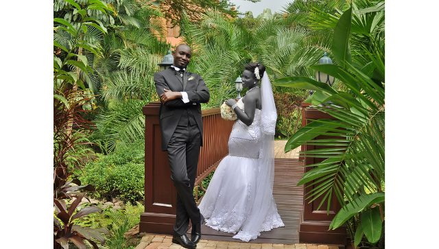 A bride & groom during a wedding photo shoot by Dream Occasions Ug at Serena Hotel, Kampala