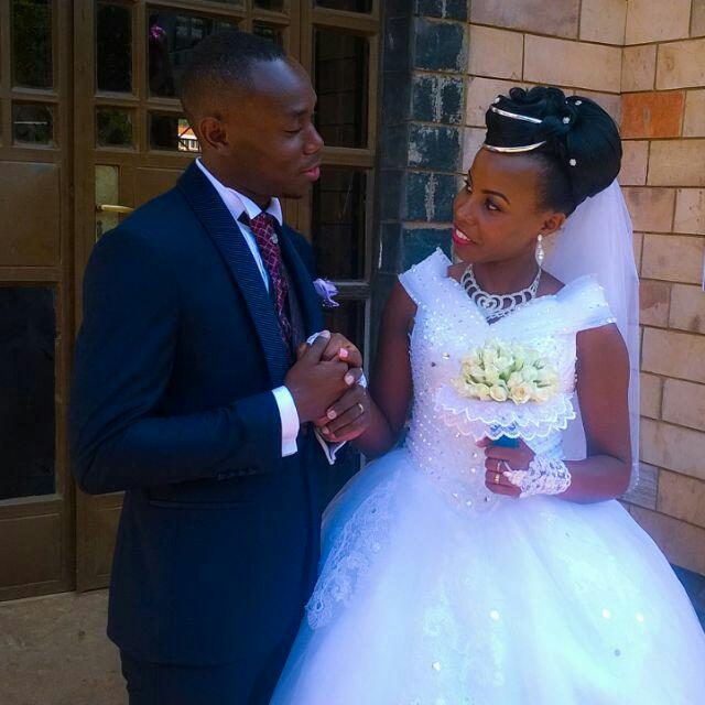A bride and groom on their wedding day
