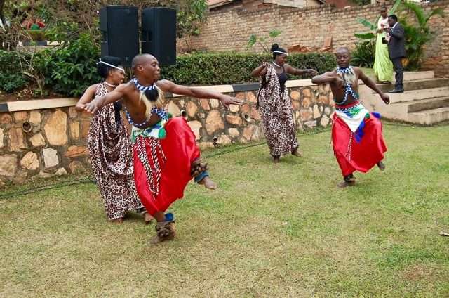 A dance performance at Jessica and Smith's wedding by Nyange Cultural Performers