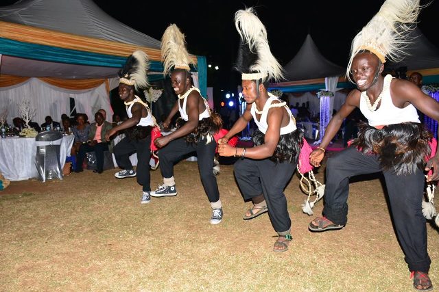 Traditional dance performances by the gents of Nyange Cultural Performers at Mr & Mrs Lusiba's wedding