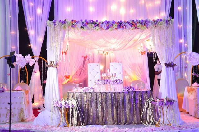 Gold, purple and white decor