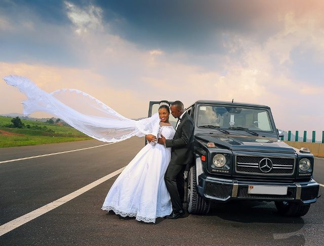 A bride and groom at a wedding photoshoot powered by Oscar Ntege Photography
