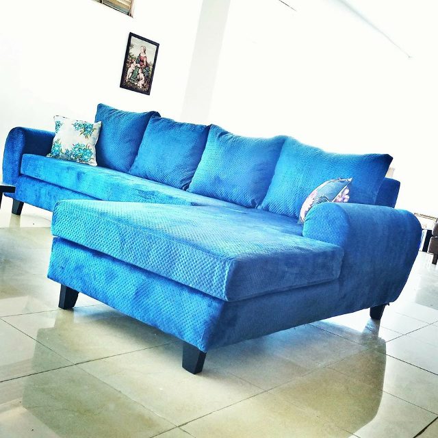 Pale blue couches from The Furniture Workshop