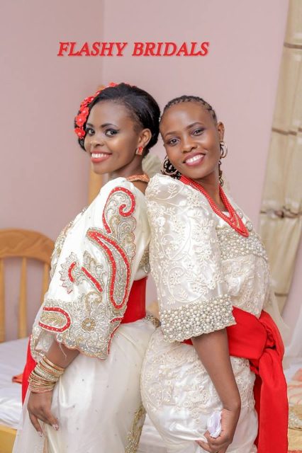 Barbara's Kwanjula Bridal Wear: Gold and Red Gomesi