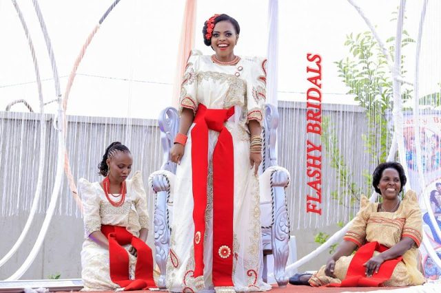 Barbara's Kwanjula Bridal Wear: Gold and Red Gomesi