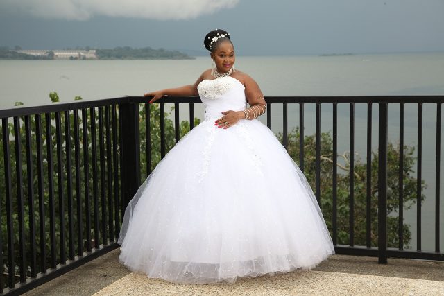 A model bridal in a strapless bow gown by Lady Scarlet bridals