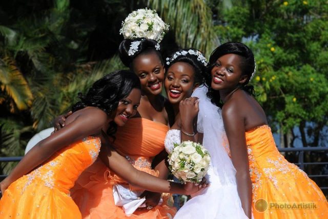 A bride and her maids at wedding photo shoot by Photo Artistik at Speke Resort Munyonyo