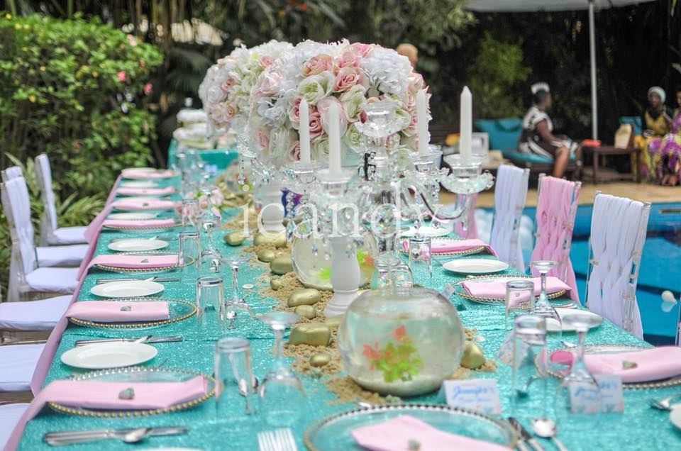 Jennifer?s Amazing Pool side Mint, White & Pink Decorations