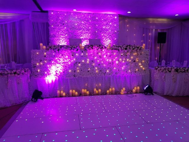 Wonderful wedding high table decorations with lighting at Rivonia Suites