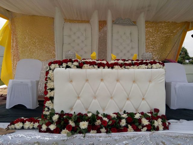 Simple wedding high table decorations by Mr Events