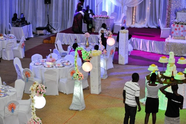 Wedding decorations inside a hall at Silver Springs Hotel