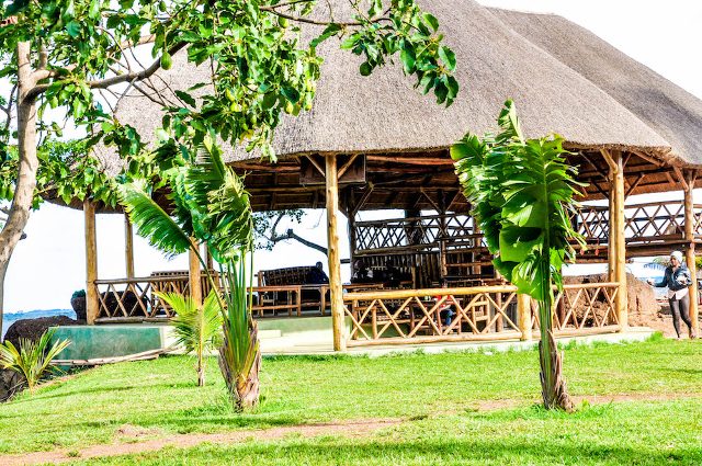 The tropical art crafted building at One Love Beach Busabala
